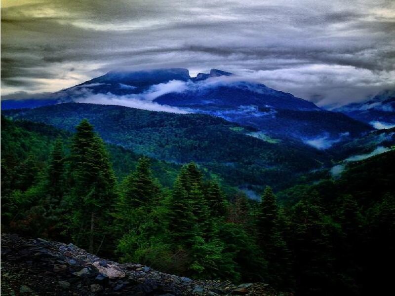 Mountain Range with Clouds — Green, Dramatic, Night