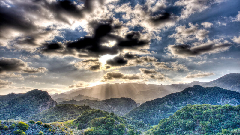 Mountain Range with Clouds — Green, Dramatic, Sunset
