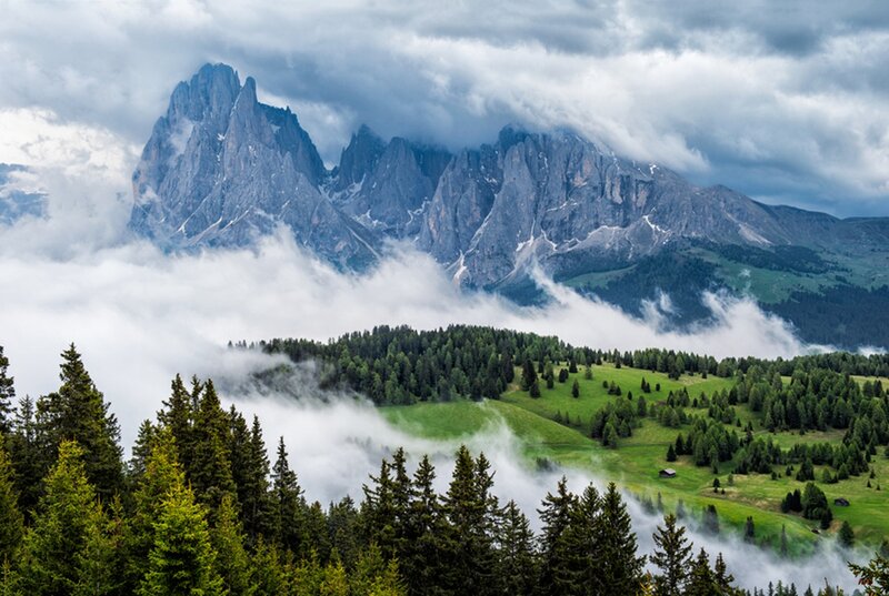Mountain Range with Clouds — Green, Dramatic