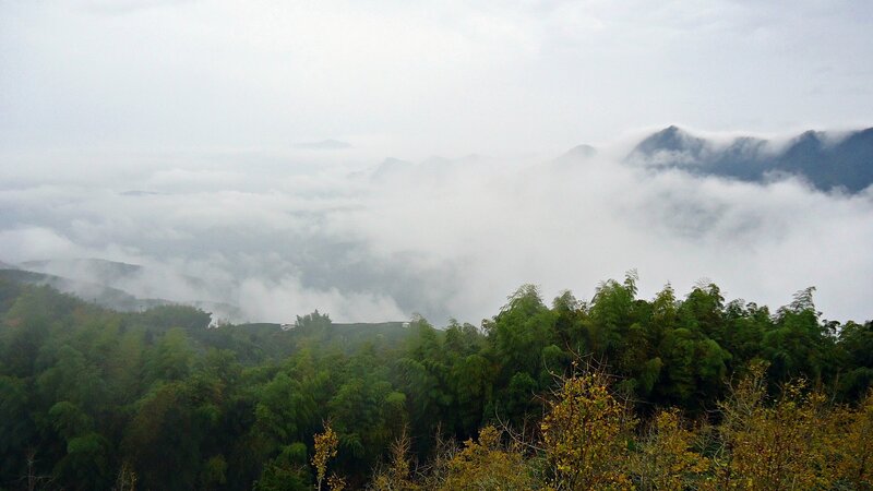 Mountain Range with Clouds — Green, Misty, Morning