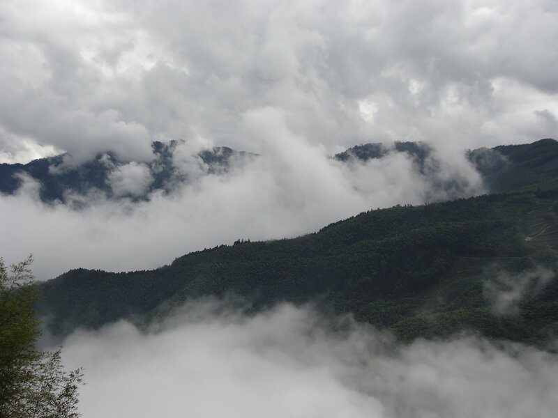 Mountain Range with Clouds — Green, Misty, Photograph