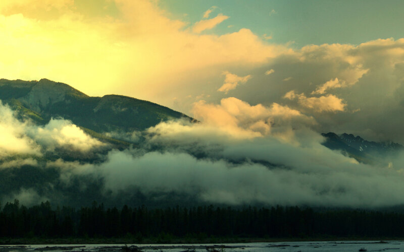 Mountain Range with Clouds — Yellow