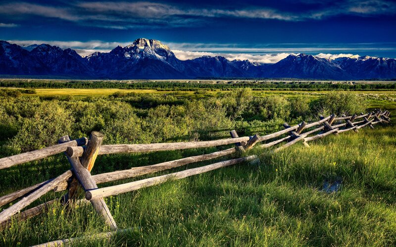 Mountain Range with Fence — Green
