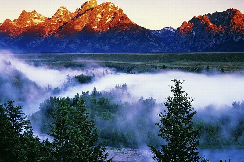 Mountain Range with Fog — Blue, Serene