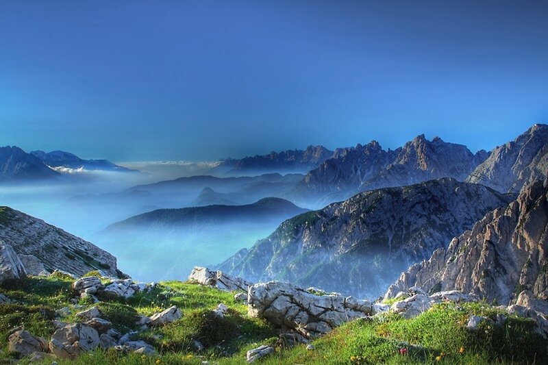 Mountain Range with Fog — Blue