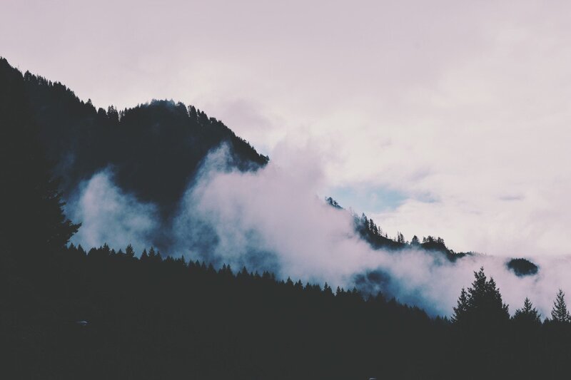 Mountain Range with Fog — Gray, Misty, Photograph