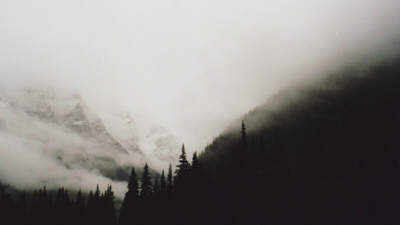 Mountain Range with Fog — Gray, Misty