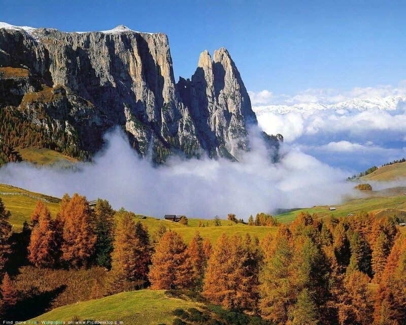 Mountain Range with Fog — Green, Serene, Autumn