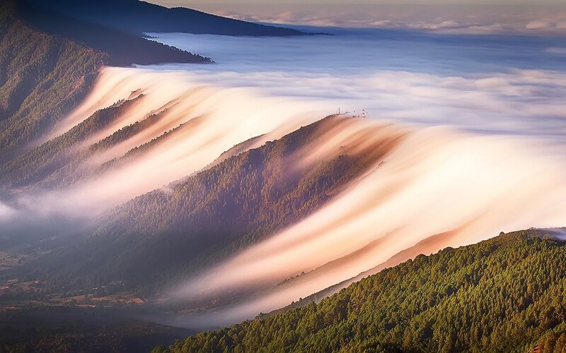 Mountain Range with Fog — Green, Serene, Morning, Photograph, Forest