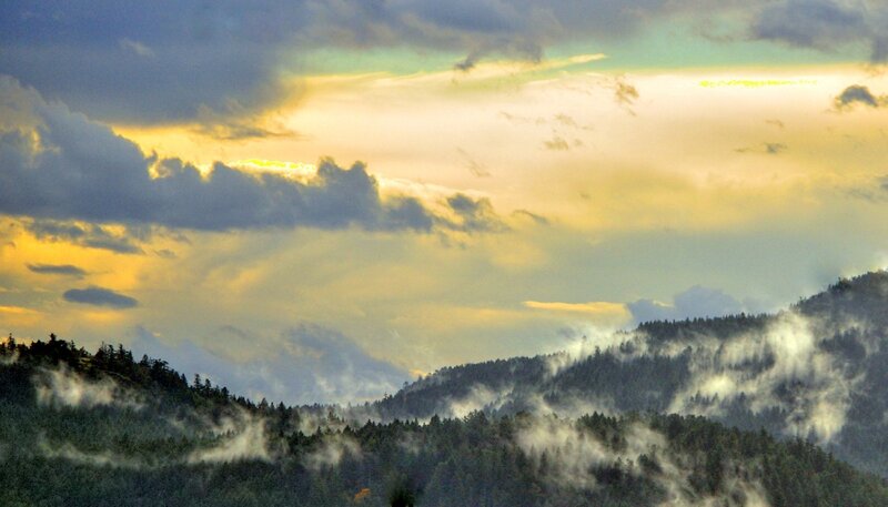 Mountain Range with Fog — Yellow