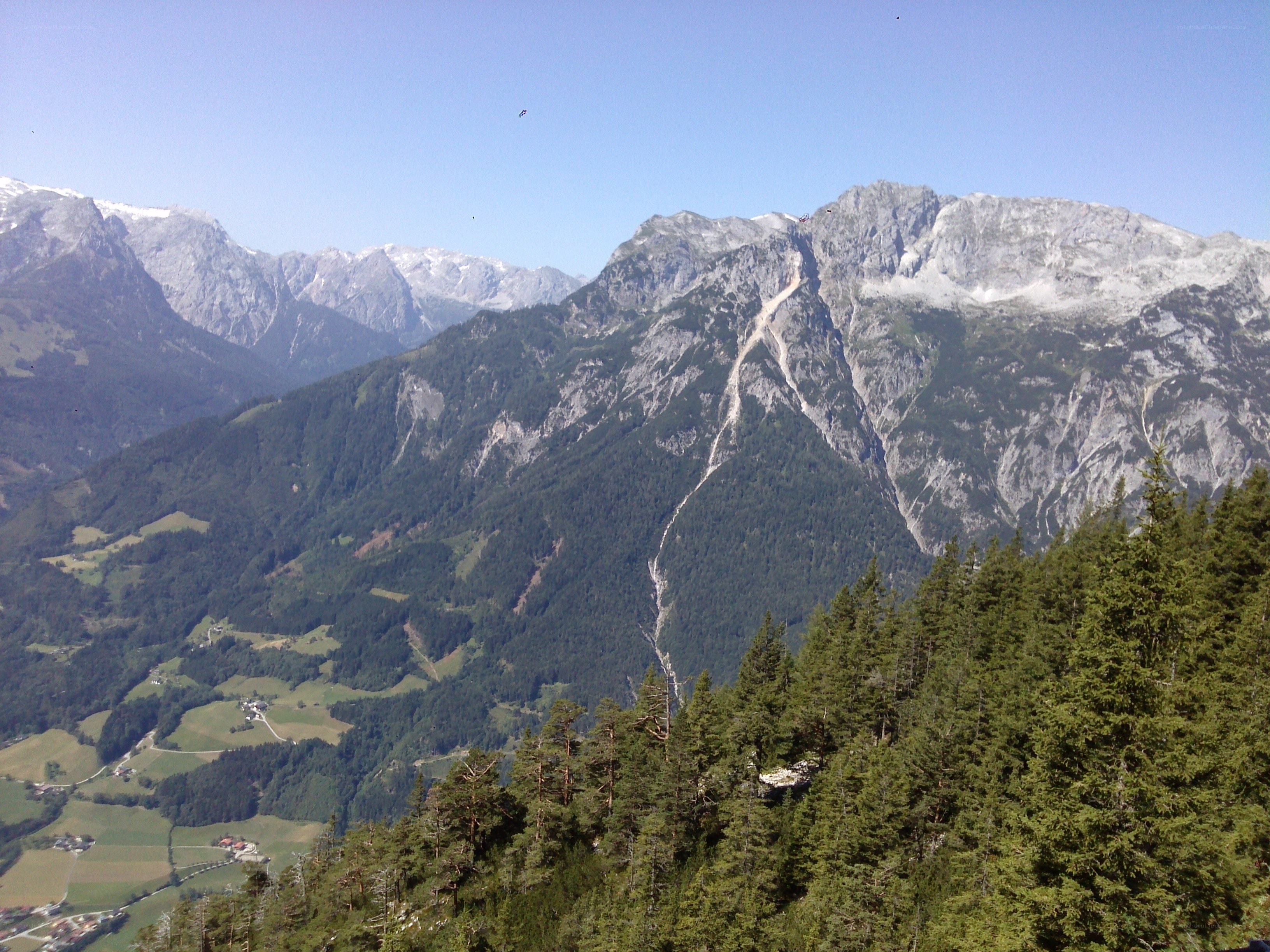 mountain range with forest and valley