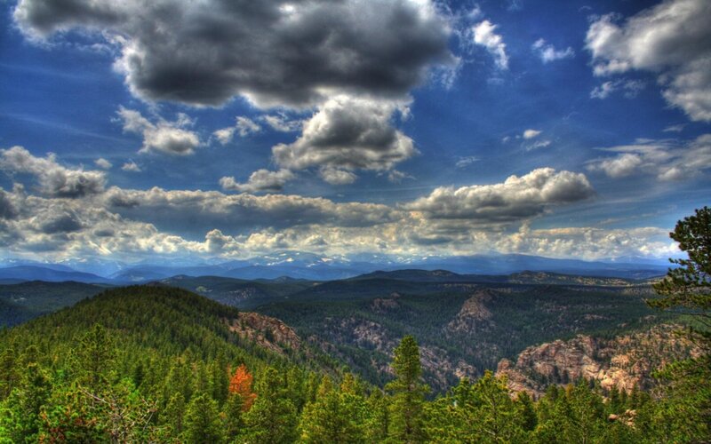 Mountain Range with Forest — Blue, Dramatic
