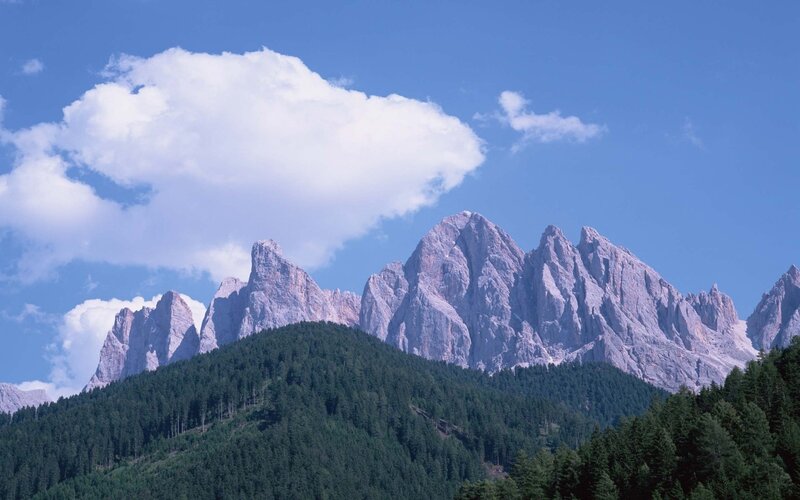 Mountain Range with Forest — Blue, Serene, Afternoon, Photograph, Clouds, Trees, Sky