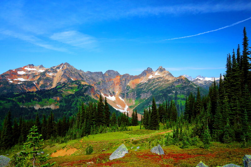 Mountain Range with Forest — Blue, Serene, Afternoon, Photograph, Trees, Rocks