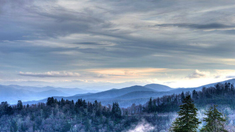 Mountain Range with Forest — Blue, Serene, Morning