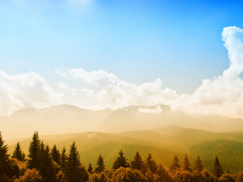 Mountain Range with Forest — Blue, Serene
