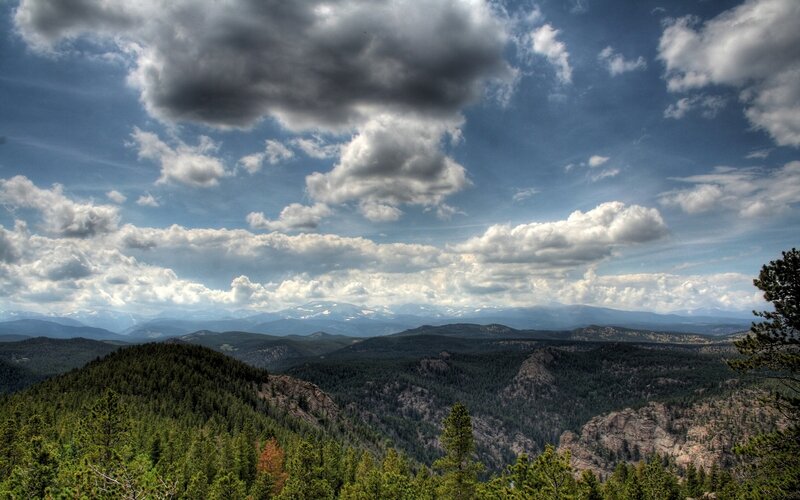 Mountain Range with Forest — Green, Dramatic, Afternoon, Photograph, Clouds, Trees