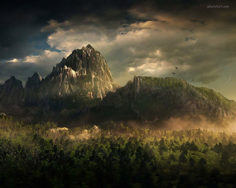 Mountain Range with Forest — Green, Dramatic, Afternoon