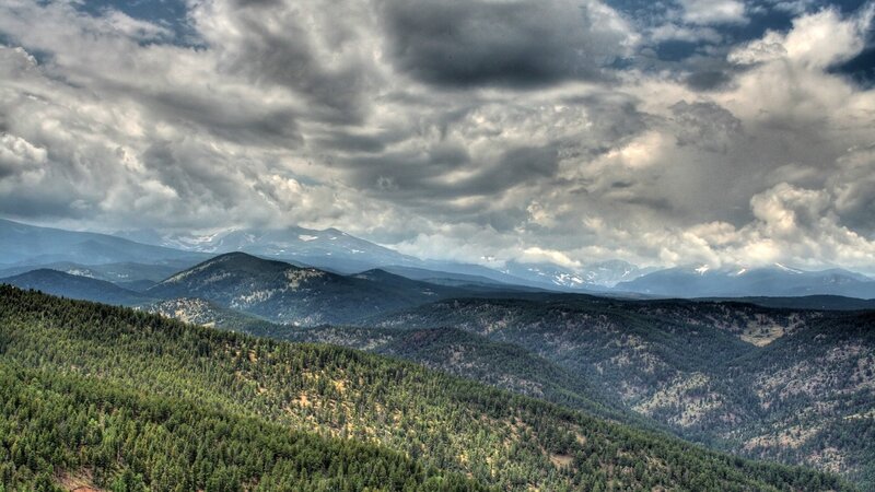 Mountain Range with Forest — Green, Dramatic, Photograph, Clouds, Forests
