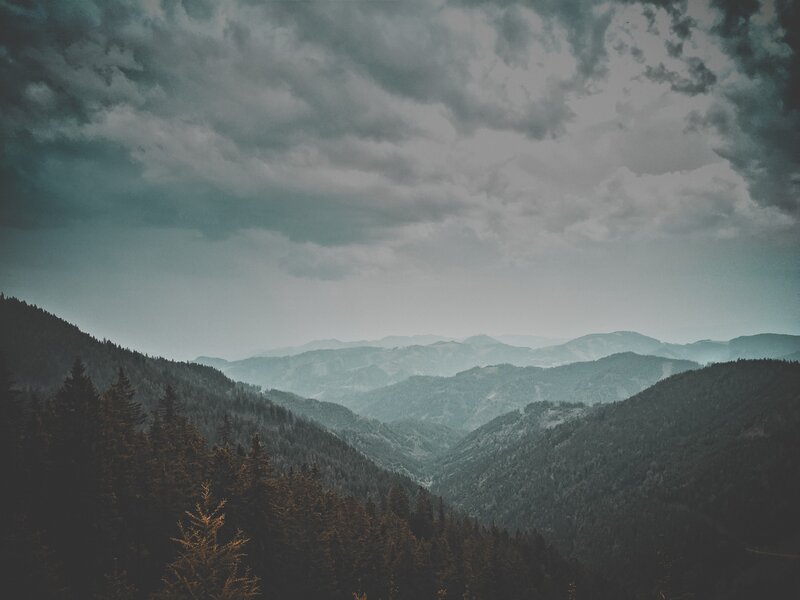 Mountain Range with Forest — Green, Dramatic, Photograph, Forests