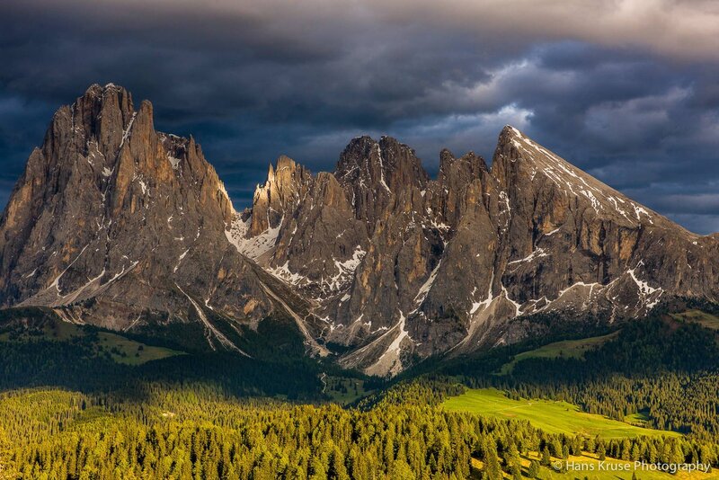 Mountain Range with Forest — Green, Dramatic, Sunset, Photograph