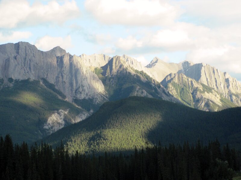 Mountain Range with Forest — Green, Serene, Afternoon, Photograph, Clouds, Sunlight