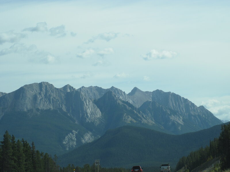 Mountain Range with Forest — Green, Serene, Afternoon, Photograph, Trees, Cars