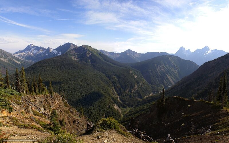 Mountain Range with Forest — Green, Serene, Afternoon, Photograph, Trees, Valley