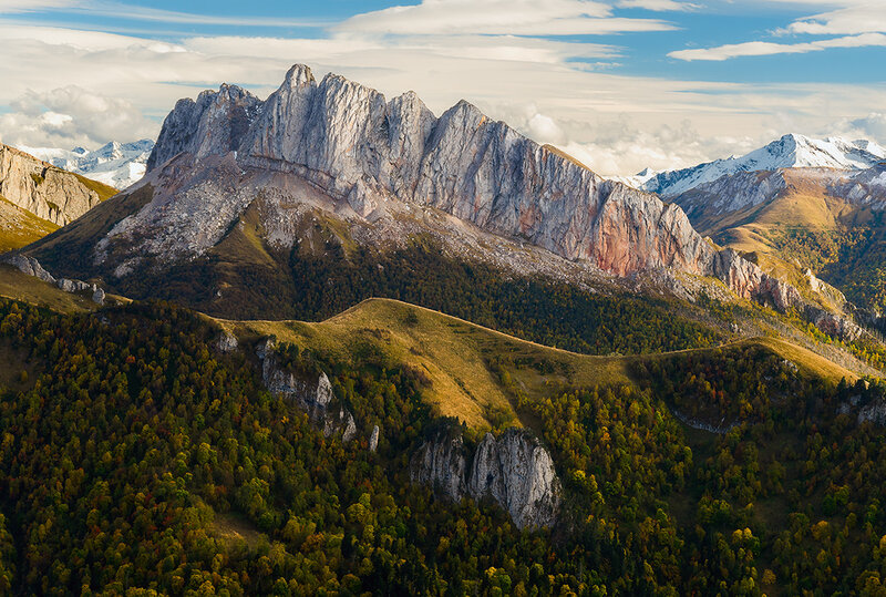 Mountain Range with Forest — Green, Serene, Autumn