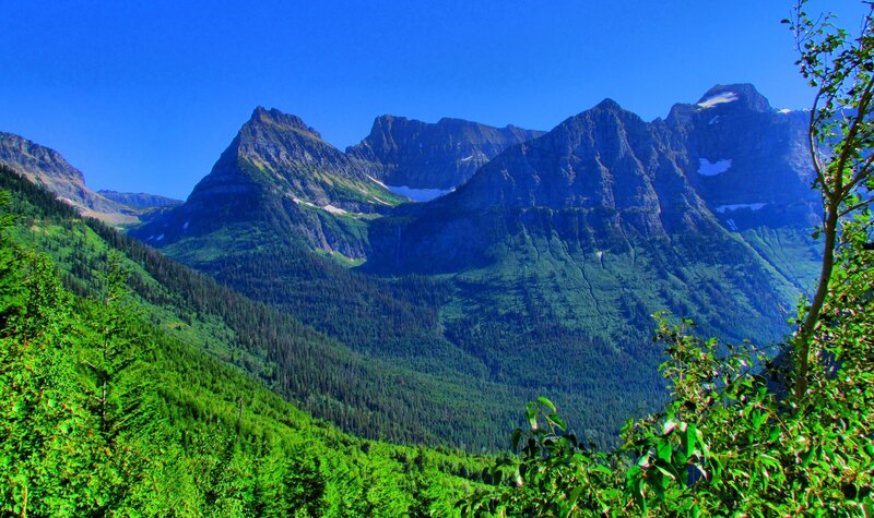 Mountain Range with Forest — Green, Serene, Summer, Photograph