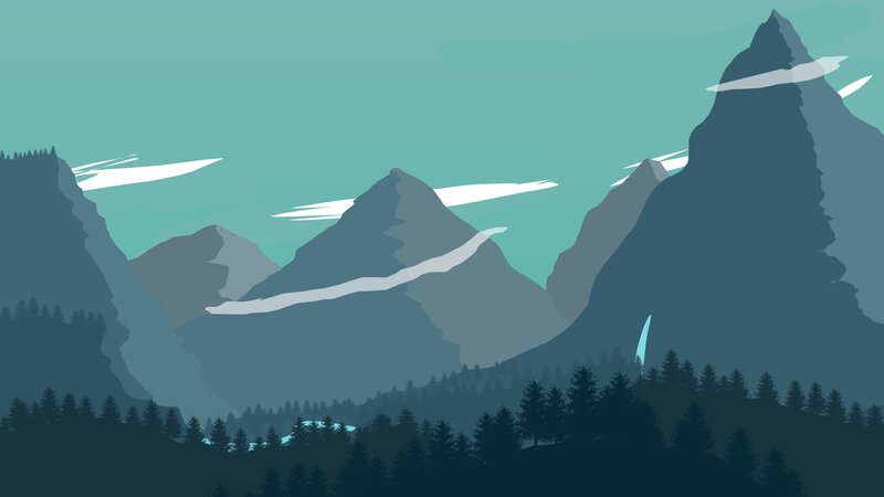 Mountain Range with Forest — Teal
