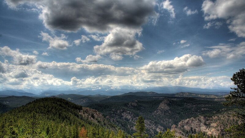Mountain Range with Forests — Green, Dramatic