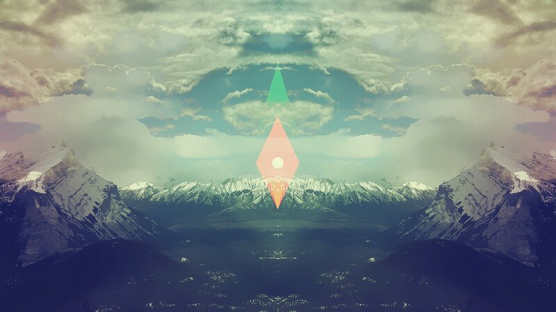 Mountain Range with Geometric Shapes