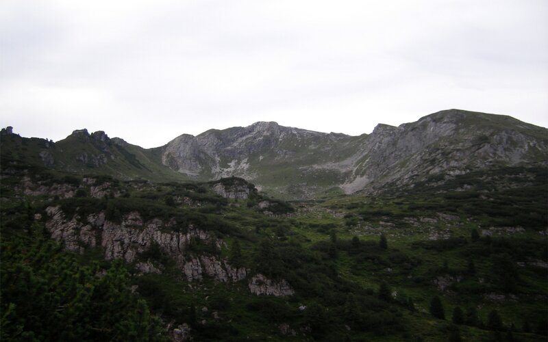 mountain range with green slopes