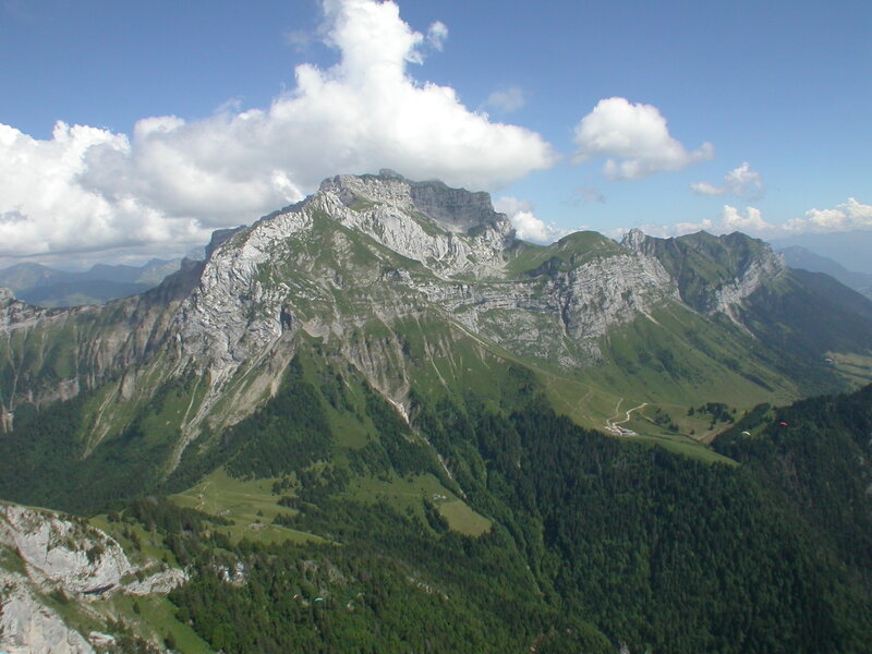 mountain range with green slopes