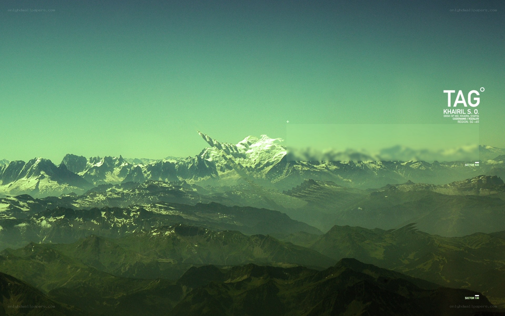 Mountain range with green tint