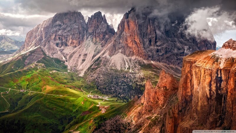 Mountain Range with Green Valley — Dramatic