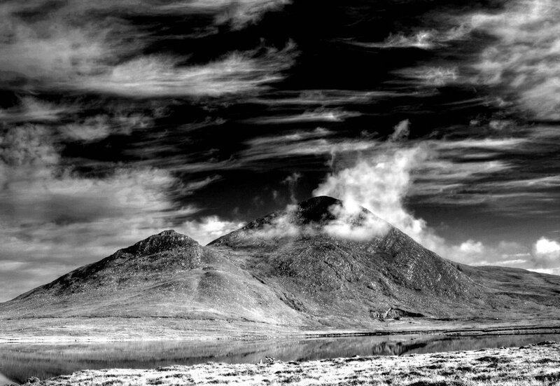 Mountain Range with Lake — Black, Dramatic, Photograph
