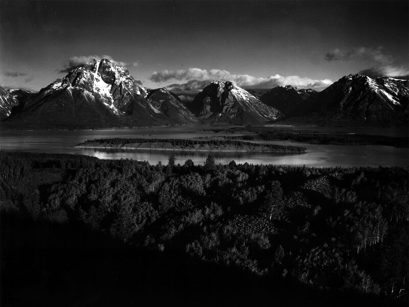 Mountain Range with Lake — Black, Dramatic