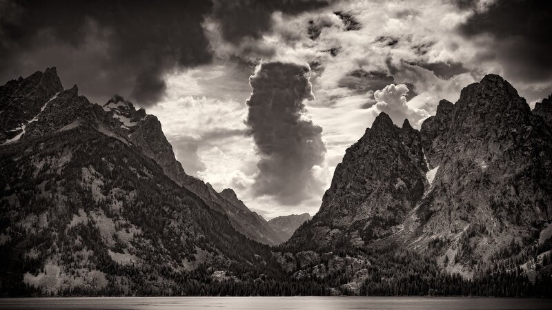 Mountain Range with Lake — Black