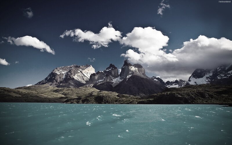Mountain Range with Lake — Blue, Dramatic, Afternoon, Photograph, Clouds