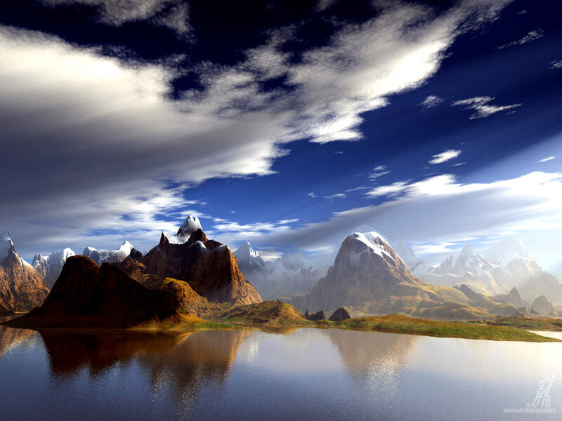 Mountain Range with Lake — Blue, Dramatic