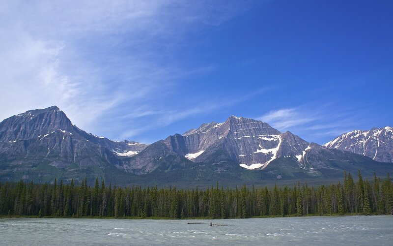 Mountain Range with Lake — Blue, Serene, Afternoon, Photograph, Forest