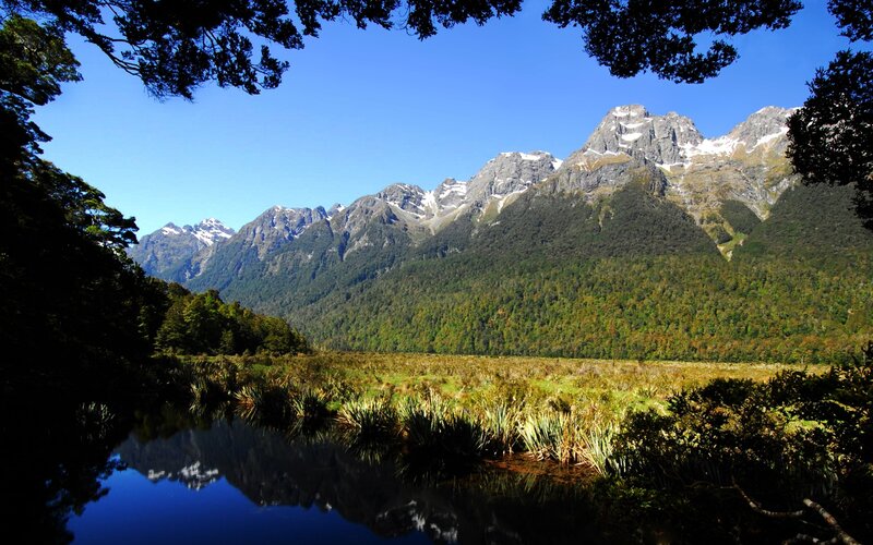 Mountain Range with Lake — Blue, Serene, Afternoon, Photograph, Trees