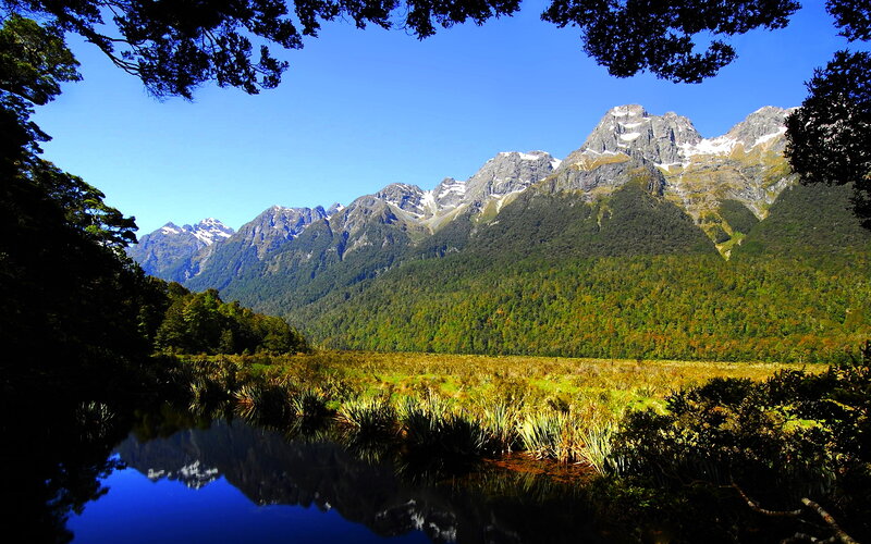 Mountain Range with Lake — Blue, Serene, Afternoon