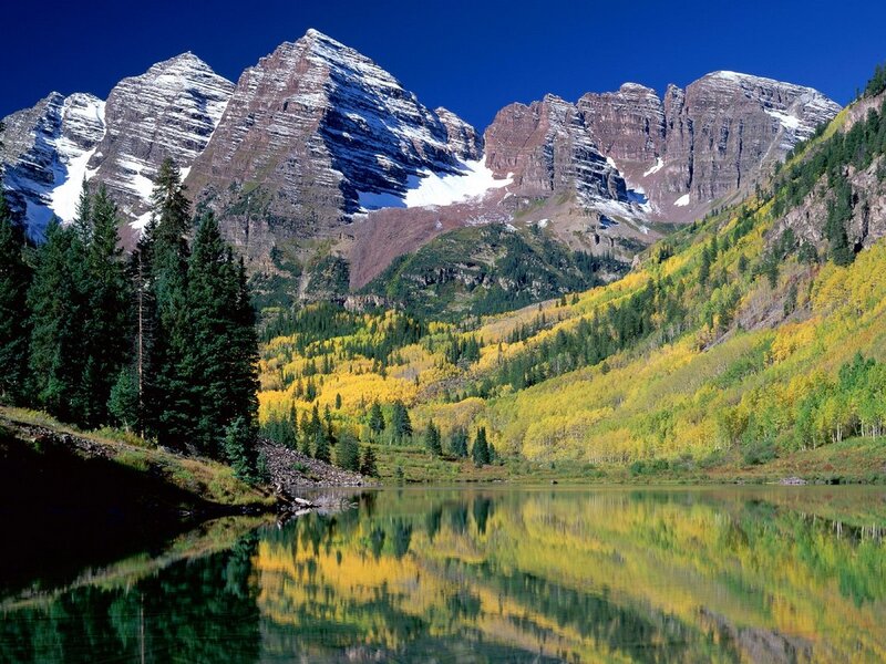 Mountain Range with Lake — Blue, Serene, Autumn, Photograph