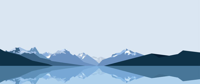 Mountain Range with Lake — Blue, Serene, Vector Art