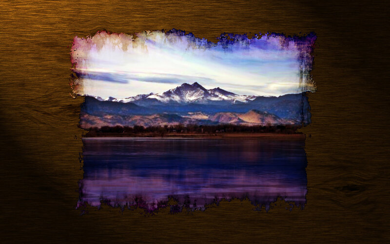Mountain Range with Lake — Brown, Serene, Sunset, Digital Art
