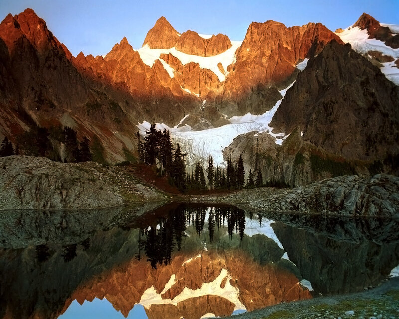 Mountain Range with Lake — Brown, Serene, Sunset, Photograph