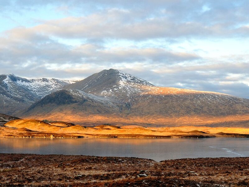 Mountain Range with Lake — Brown, Serene, Sunset
